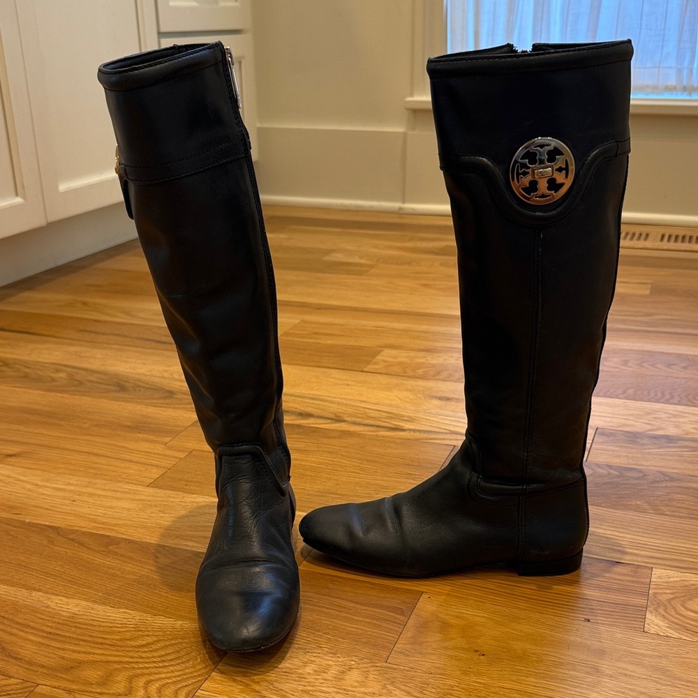 Tory Burch Black Leather Knee-High Boots